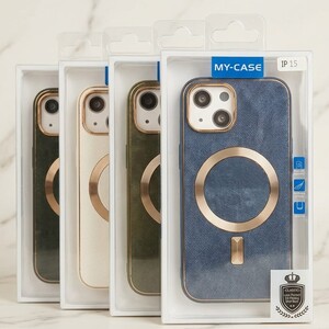 كفر "Elite Weave" بميزة MagSafe - إصدار آيفون 15 غطاء الحماية الفاخر بنسيج القماش وإطار ذهبي)