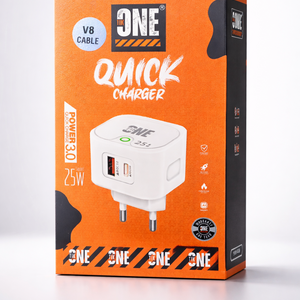شاحن سريع ONE 25W + كابل V8 (باك متكامل)