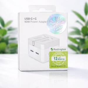 شاحن جداري سريع 50W USB-C مزدوج (UK Plug)