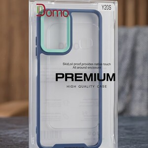 كفر حماية "Domo Premium" الشفاف لهاتف Vivo Y20S – إطار أزرق بلمسة تيفاني