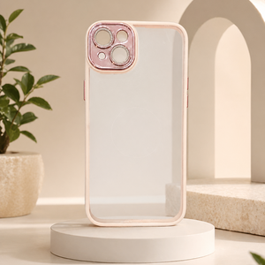 كفر آيفون 14 ماكس شفاف بإطار سيليكون وحماية عدسة فاخرة